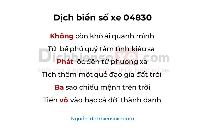 Dịch thơ biển số 04830