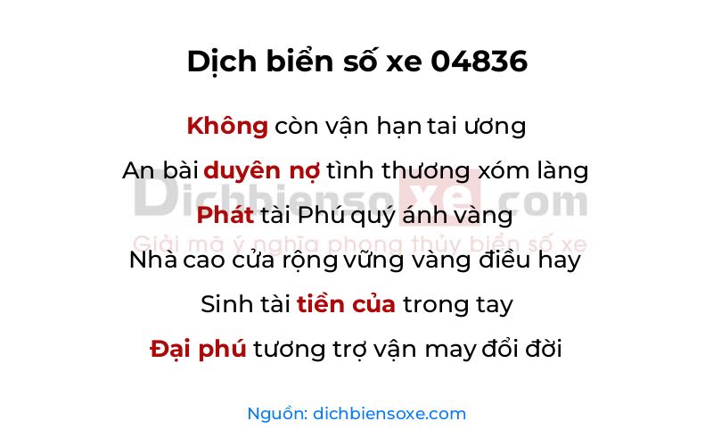Dịch thơ biển số 04836