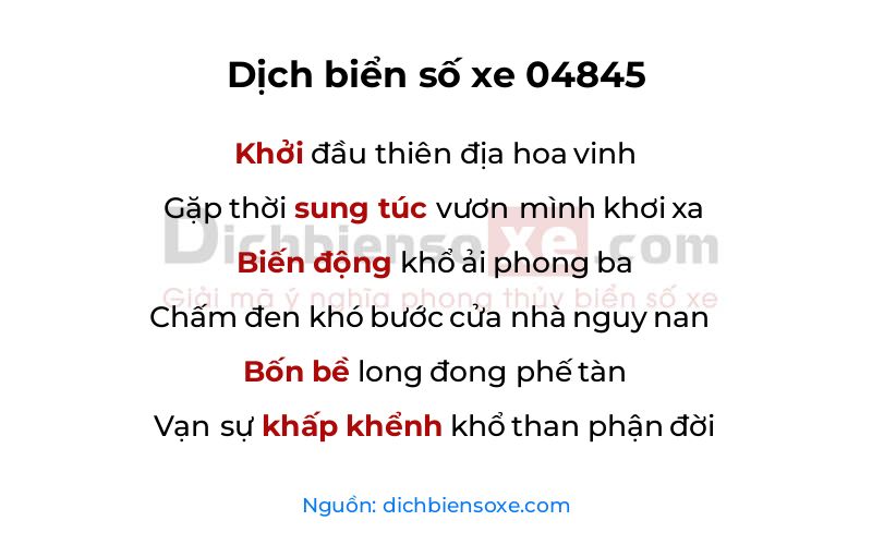 Dịch thơ biển số 04845
