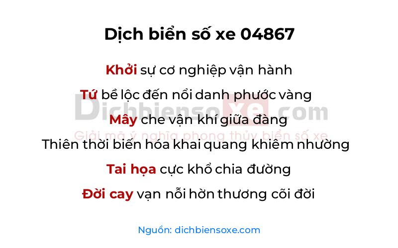 Dịch thơ biển số 04867
