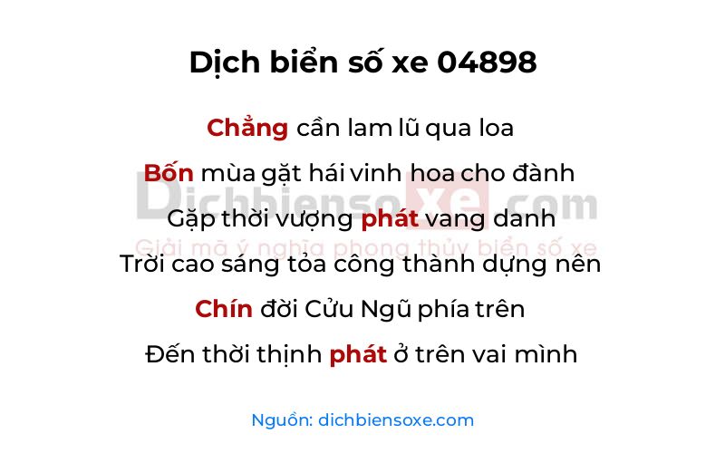 Dịch thơ biển số 04898