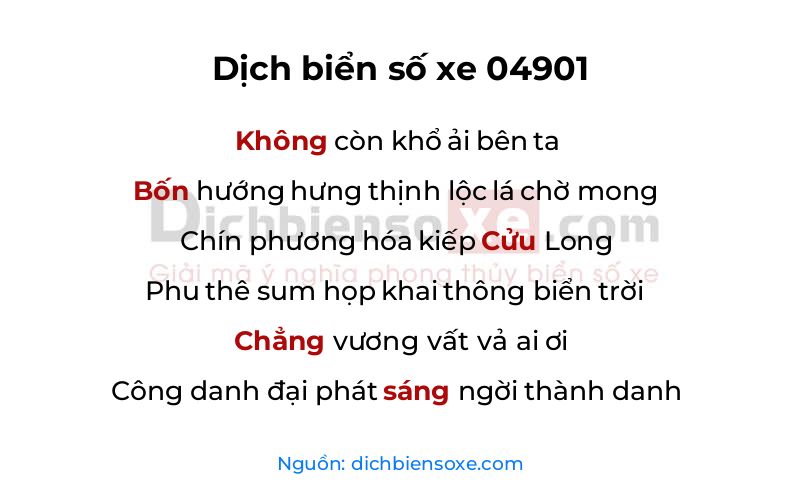 Dịch thơ biển số 04901