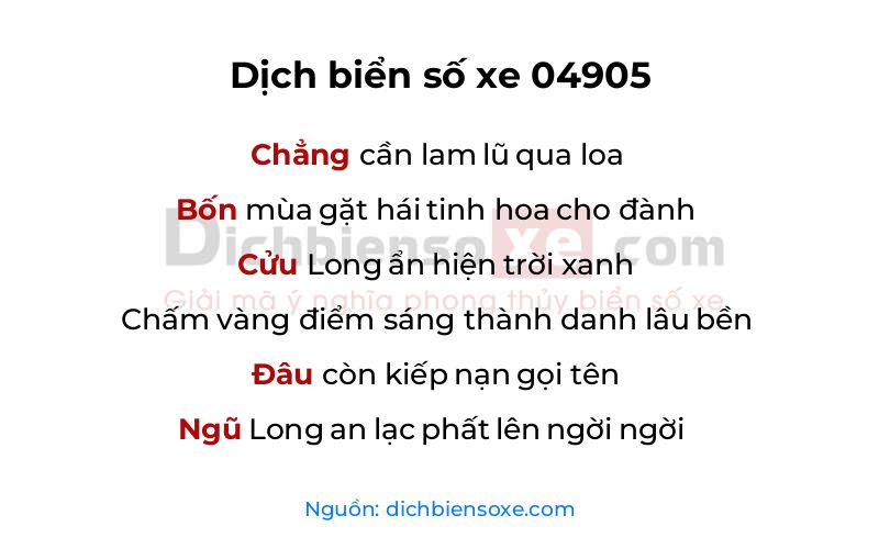 Dịch thơ biển số 04905