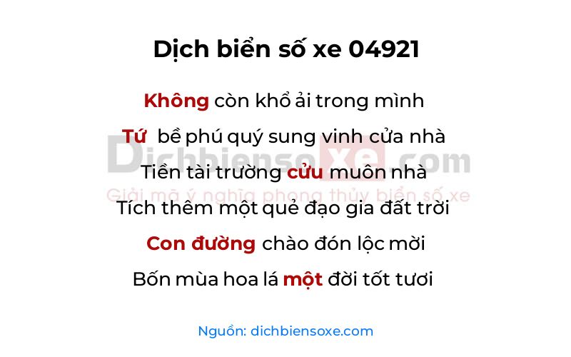 Dịch thơ biển số 04921