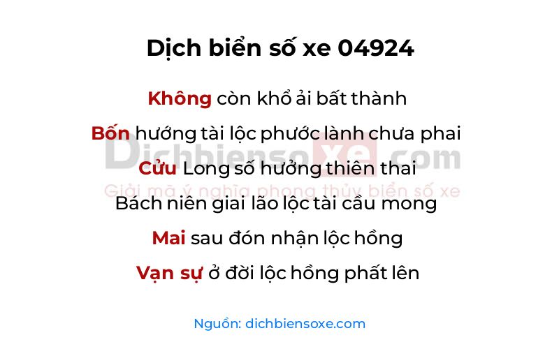 Dịch thơ biển số 04924