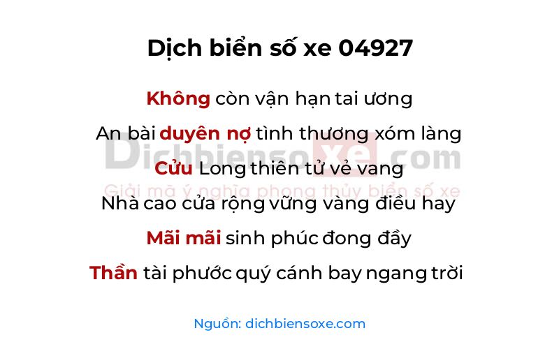 Dịch thơ biển số 04927