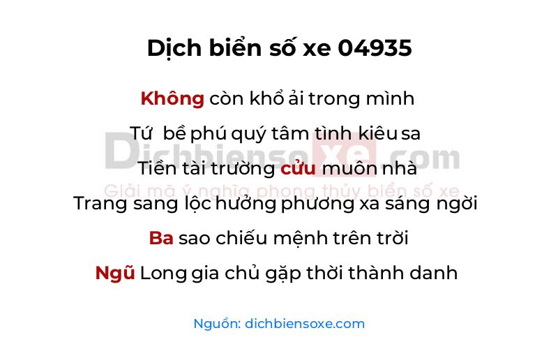 Dịch thơ biển số 04935