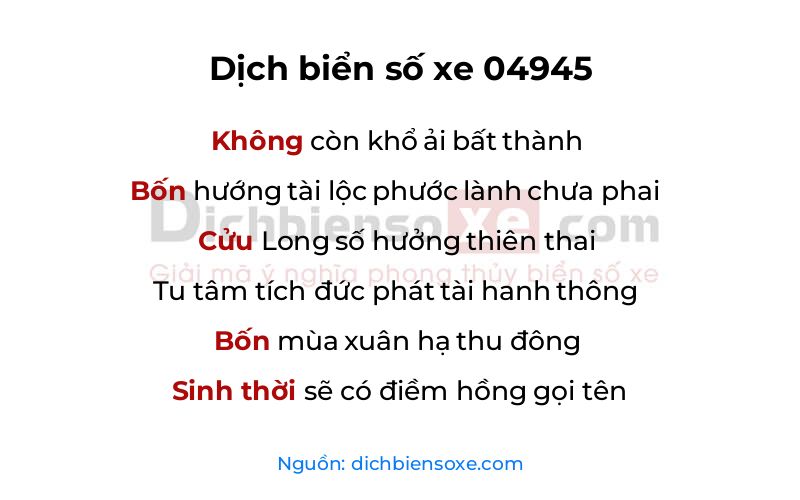 Dịch thơ biển số 04945