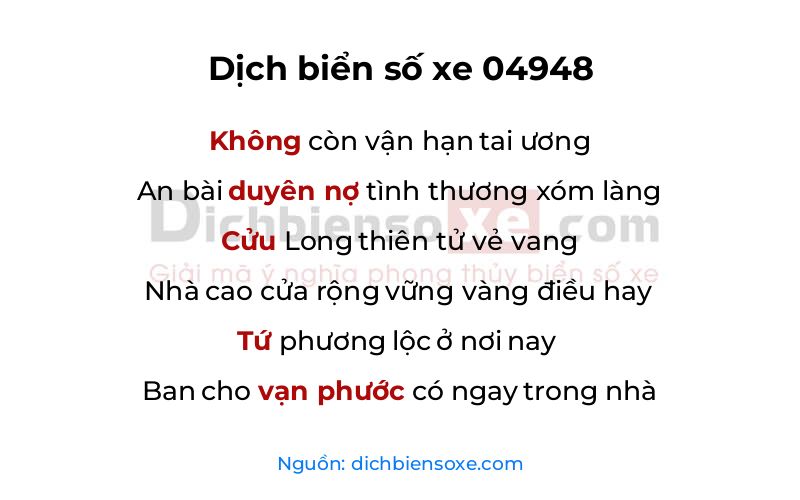 Dịch thơ biển số 04948