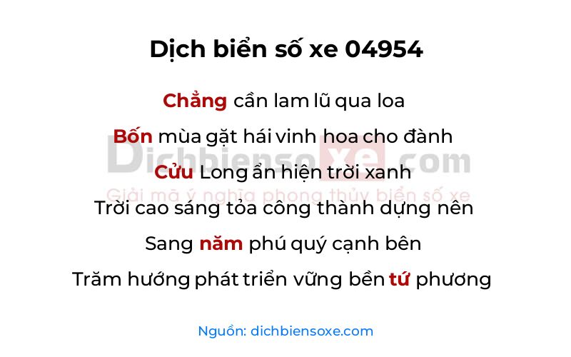 Dịch thơ biển số 04954