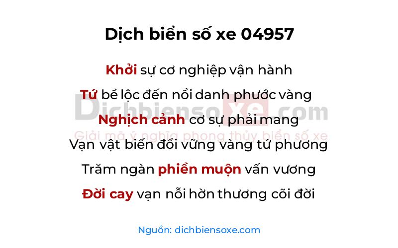 Dịch thơ biển số 04957