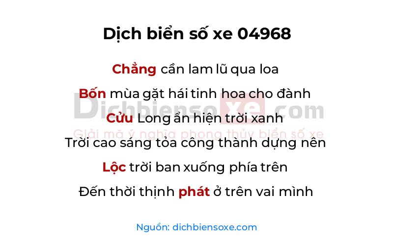 Dịch thơ biển số 04968