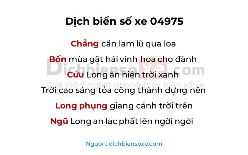 Dịch thơ biển số 04975