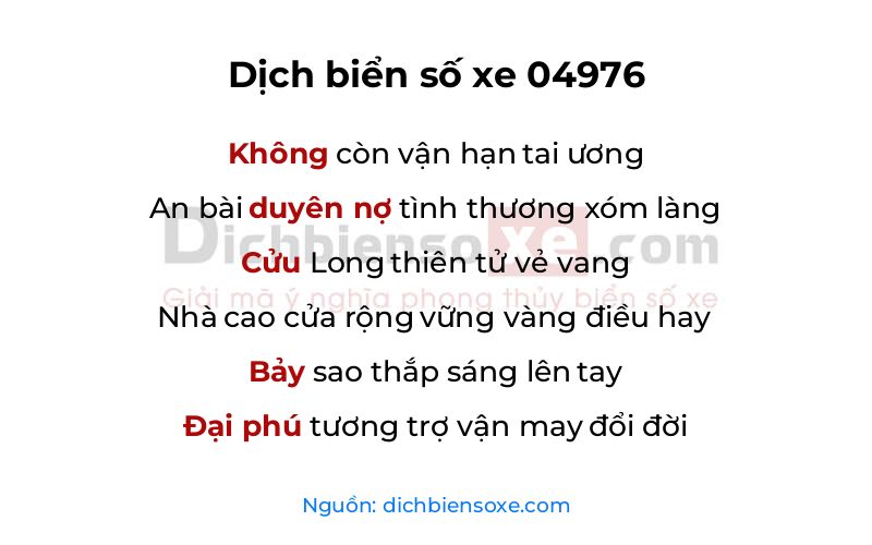 Dịch thơ biển số 04976