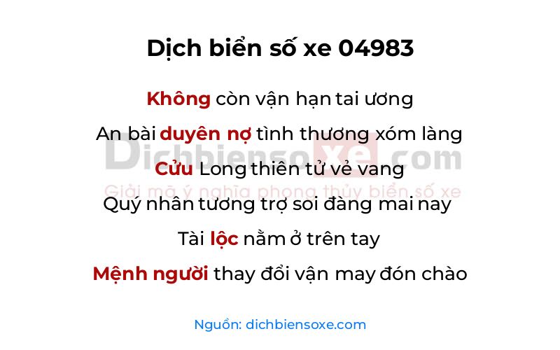 Dịch thơ biển số 04983
