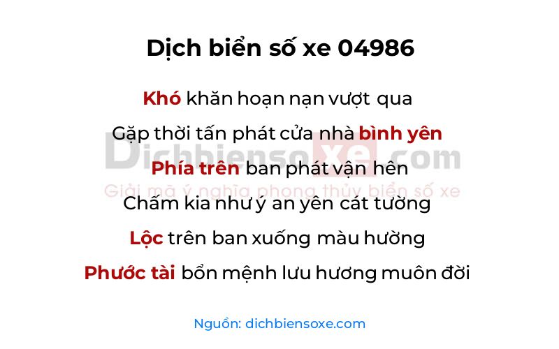 Dịch thơ biển số 04986