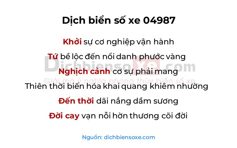 Dịch thơ biển số 04987