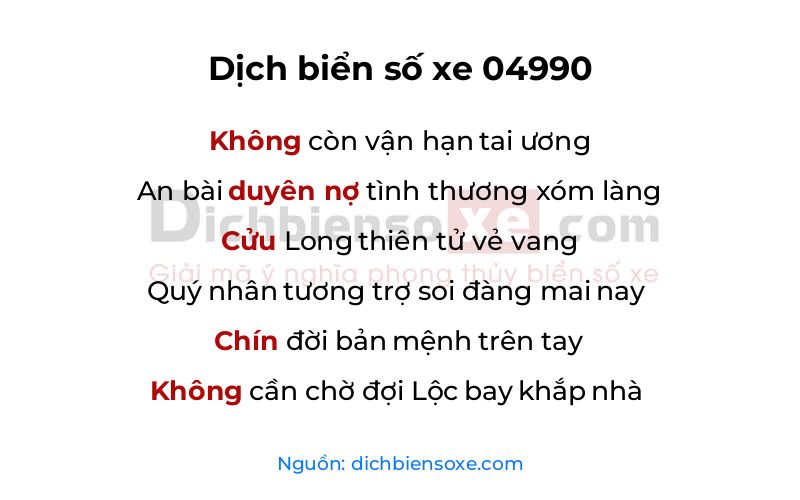 Dịch thơ biển số 04990