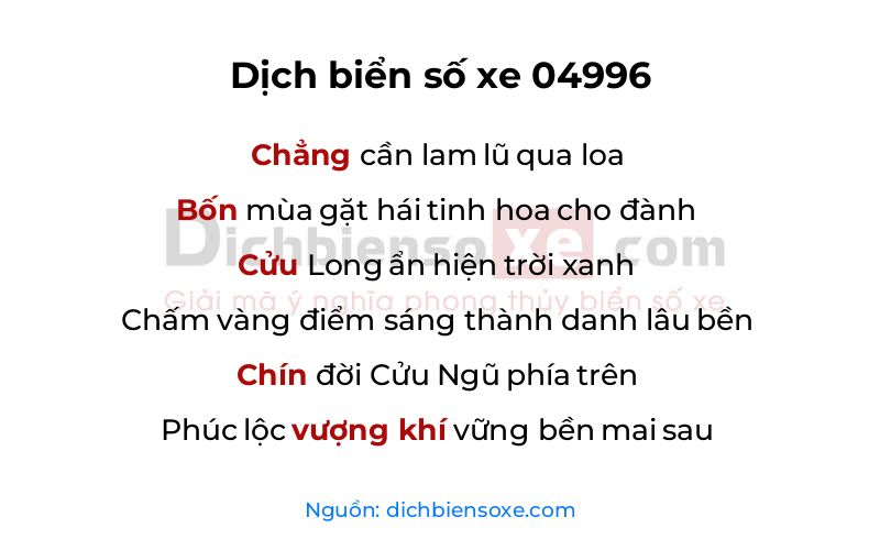 Dịch thơ biển số 04996