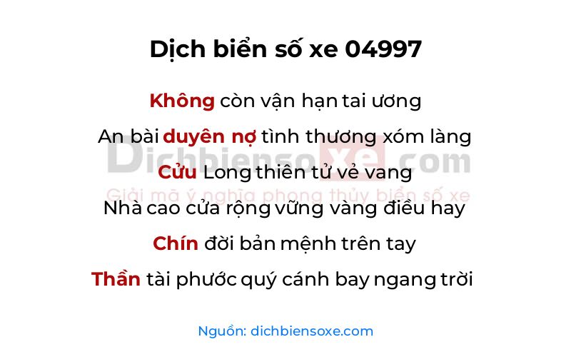 Dịch thơ biển số 04997