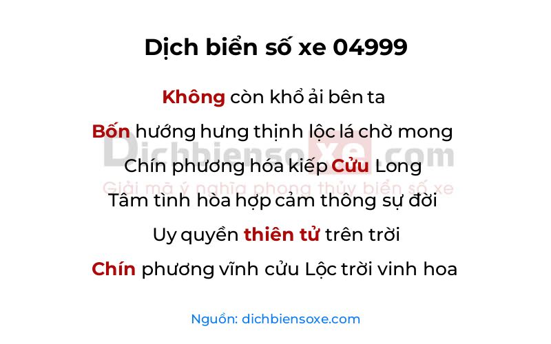 Dịch thơ biển số 04999