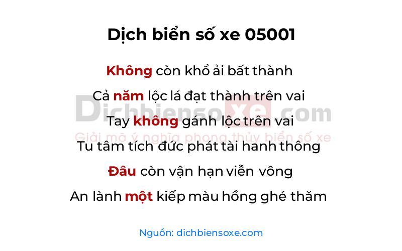 Dịch thơ biển số 05001