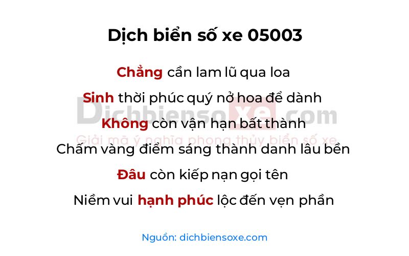 Dịch thơ biển số 05003