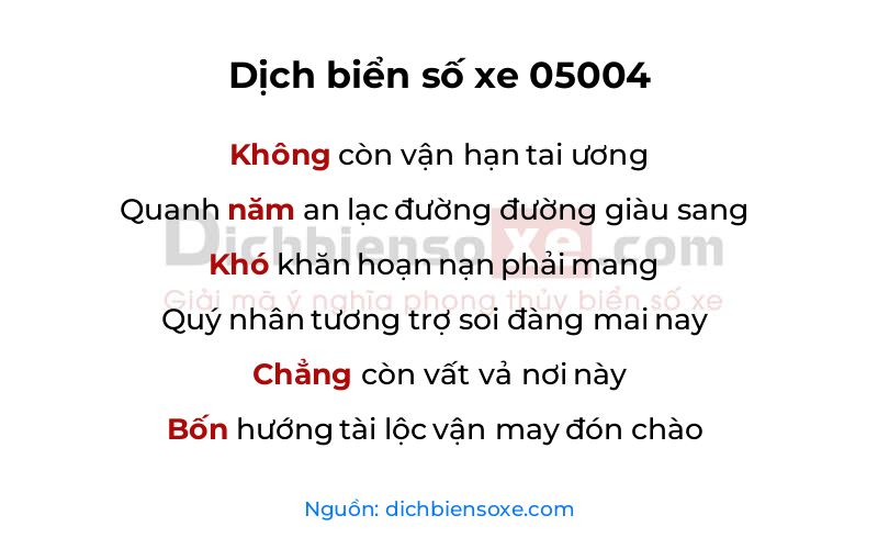 Dịch thơ biển số 05004