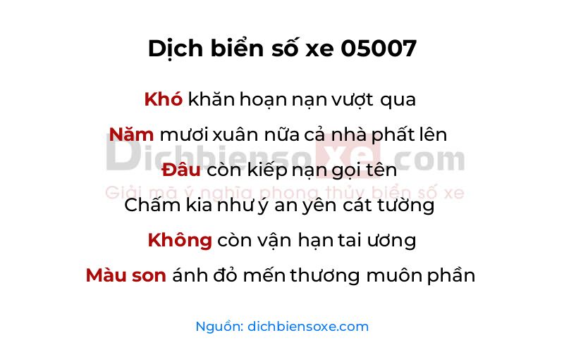 Dịch thơ biển số 05007