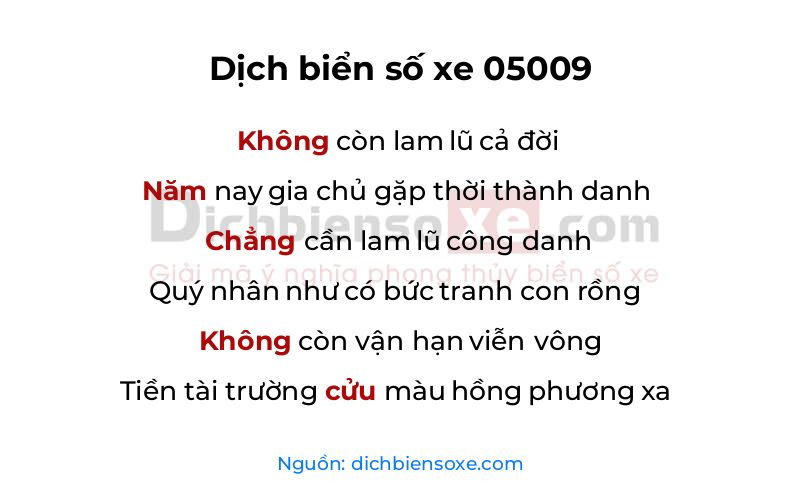 Dịch thơ biển số 05009