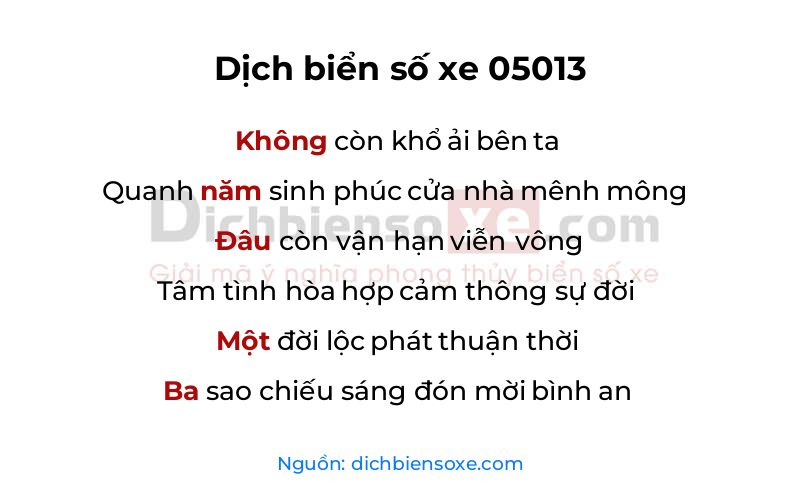Dịch thơ biển số 05013