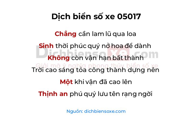 Dịch thơ biển số 05017