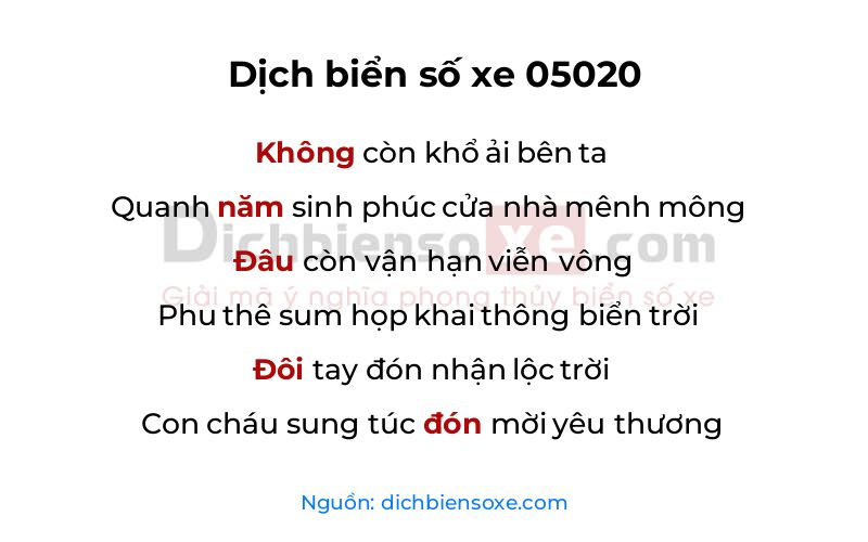 Dịch thơ biển số 05020