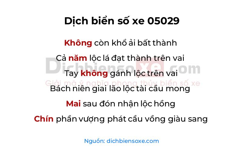 Dịch thơ biển số 05029