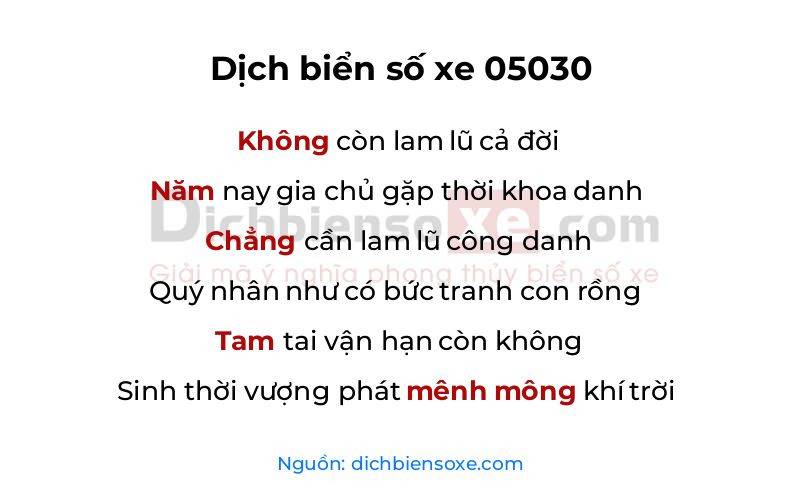 Dịch thơ biển số 05030