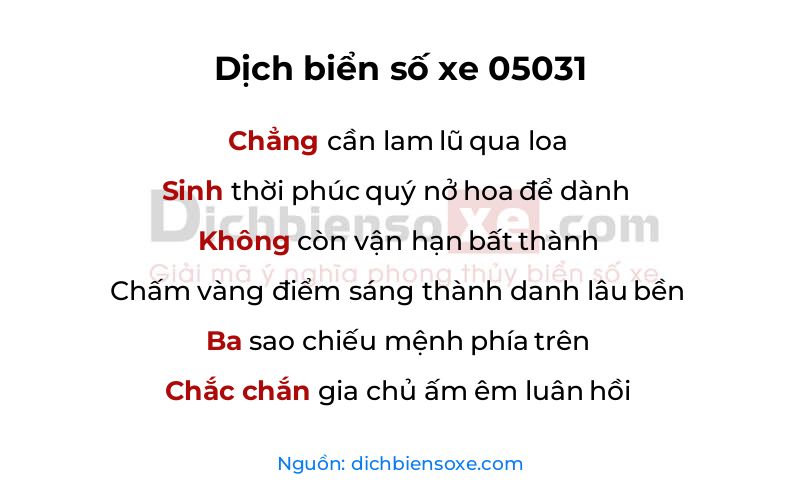 Dịch thơ biển số 05031