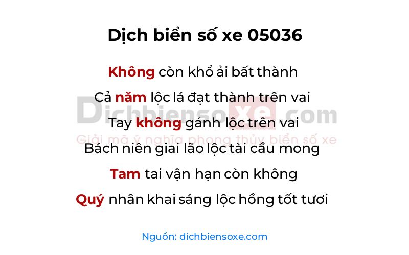 Dịch thơ biển số 05036