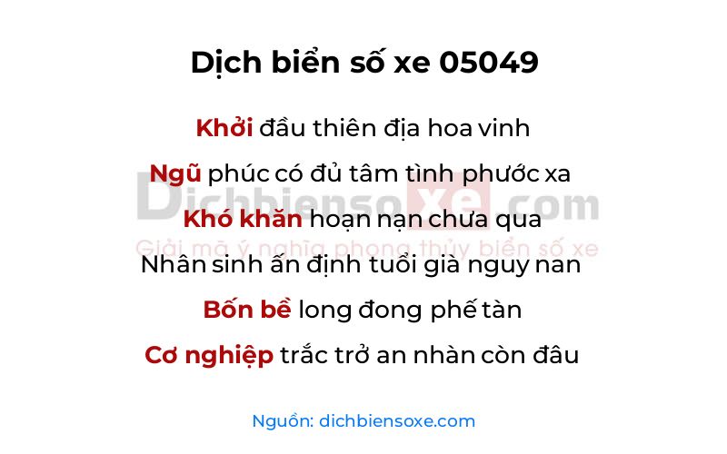 Dịch thơ biển số 05049