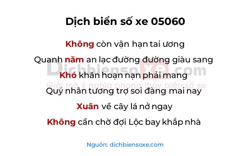 Dịch thơ biển số 05060