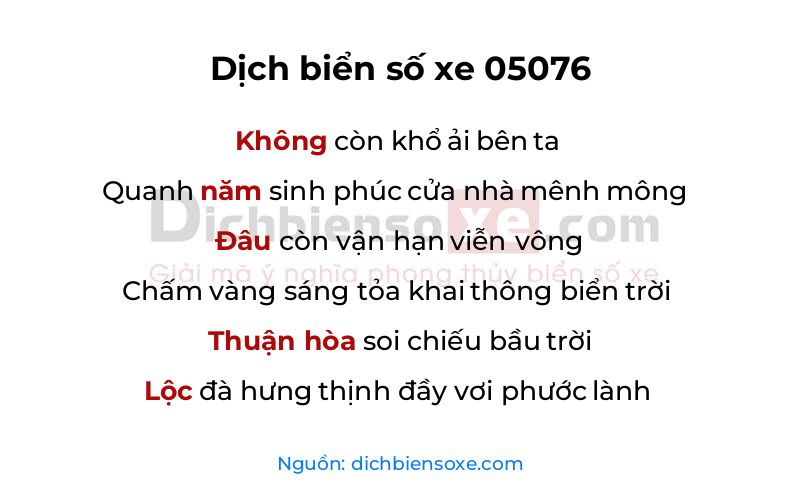 Dịch thơ biển số 05076