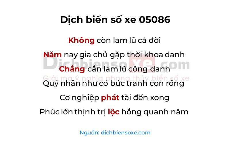 Dịch thơ biển số 05086