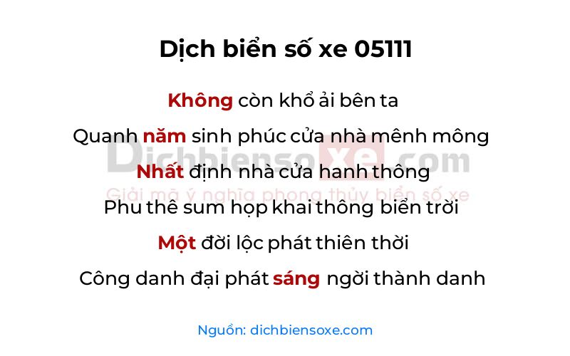 Dịch thơ biển số 05111