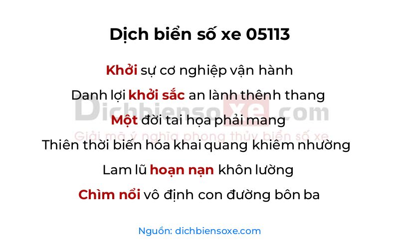 Dịch thơ biển số 05113