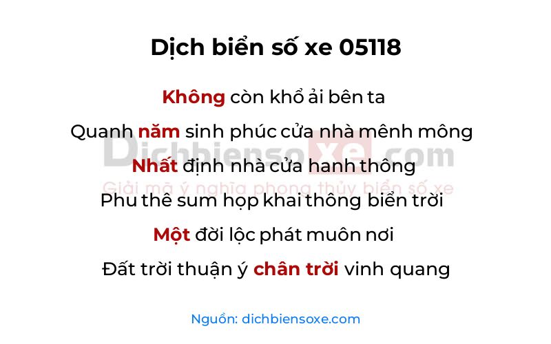 Dịch thơ biển số 05118