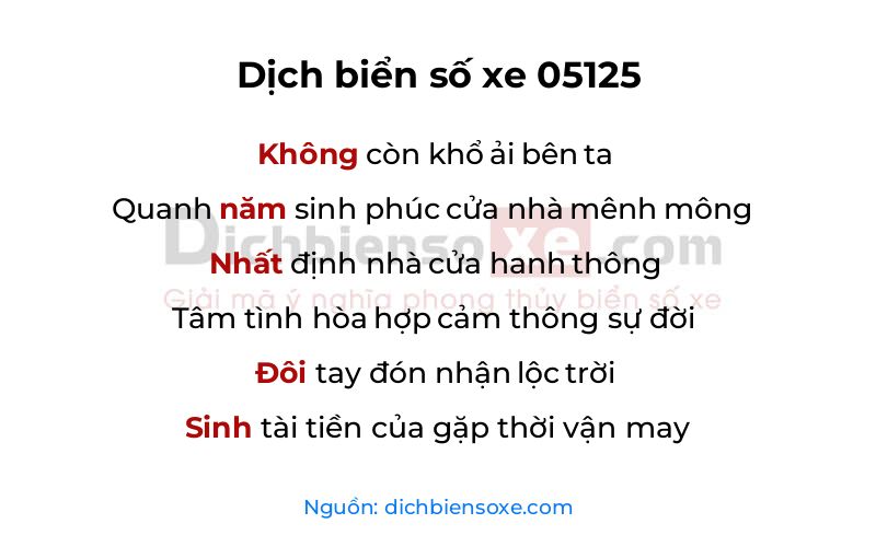 Dịch thơ biển số 05125