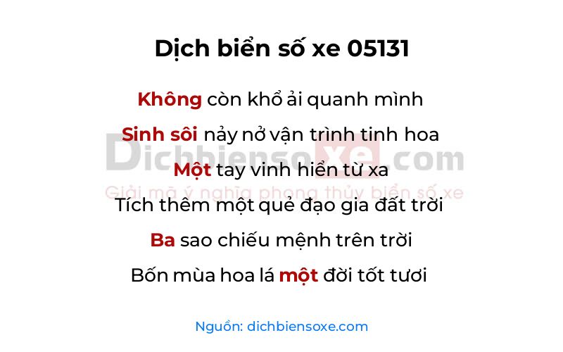 Dịch thơ biển số 05131