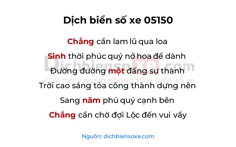 Dịch thơ biển số 05150