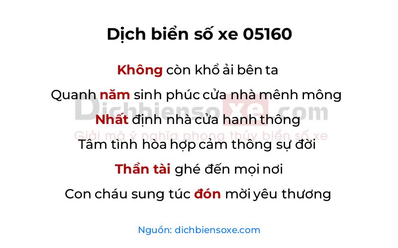 Dịch thơ biển số 05160