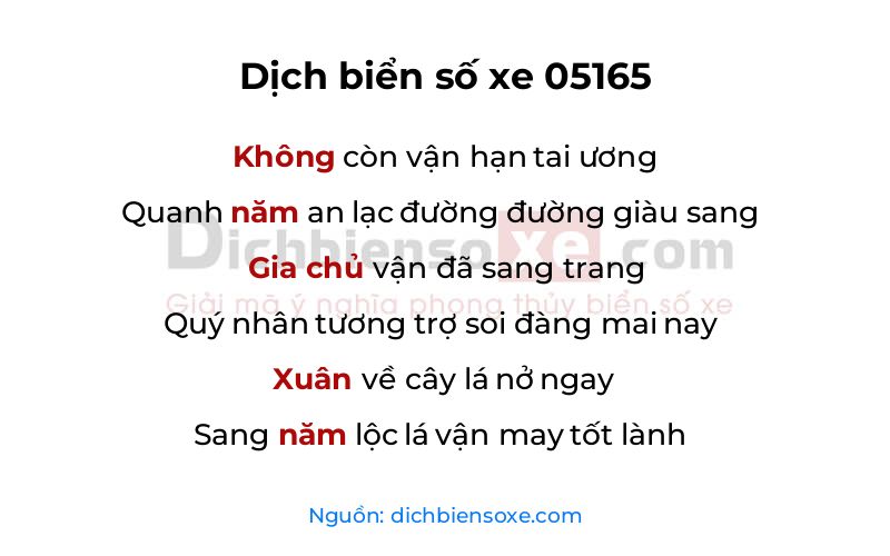 Dịch thơ biển số 05165