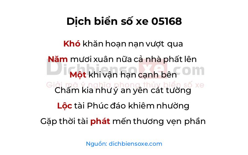Dịch thơ biển số 05168